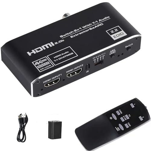 DAGIJIRD 4K HDMI-splitter ljudextraktor 2 portar HDMI-omkopplarbox med optisk Toslink SPDIF 3,5 mm stereoljudsadapter stöder ARC