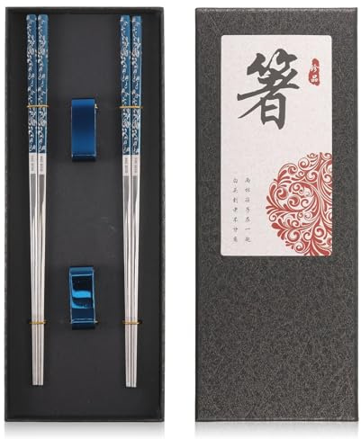 KWJEIULSOQ 2 Pair Metal Chopsticks Reusable Titanium Plated Steel