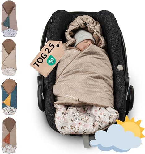 ULLENBOOM Einschlagdecke Babyschale, 100% OEKO-TEX Materialien, Rosa Blüten (Made in EU) - Babydecke für Kindersitz oder Kinderwagen, kuschelige Decke für Babys, Ideal für Herbst und Winter