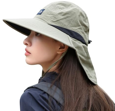 Sombreros de sol para mujeres y hombres, plegable, de ala ancha, UPF 50+, para verano, senderismo, pesca, viajes, playa, con solapa para el cuello, A-verde, talla única