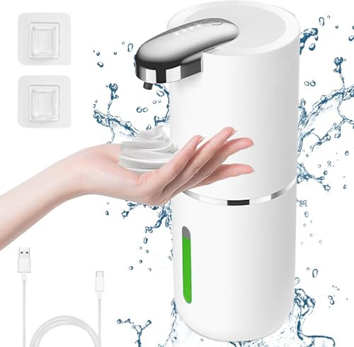 Cuteefun Automatic Foaming Soap Dispenser, 380ml Rechargeable Touchless Hand Soap Dispenser, 4-Level Adjustable Foam Volume, IPX5 Waterproof, Wall Mounted White Dispenser for Bathroom, Kitchen