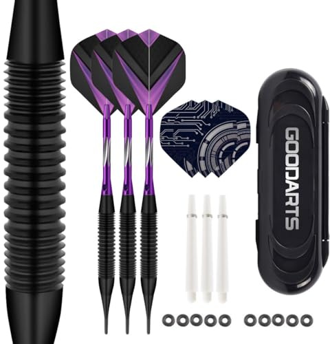 HRLORK Jeu de fléchettes en Plastique à Pointe Souple avec tiges en Aluminium Violet avec 3 tiges de Rechange - Lot de 3