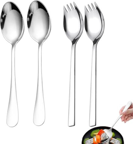 4-teiliges Set Salatbesteck Edelstahl,Servierlöffel,Servierlöffel Groß,Salatlöffel,Servierbesteck,Löffel Groß,Servierlöffel Edelstahl,Salatbesteck.