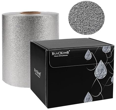 Blackbomb Alufolie Friseur 100m – Geriffelte Strähnenfolie Silber – Aluminiumfolie für Friseursalon – Rutschfest, Reißfest, Mit Schneidevorrichtung
