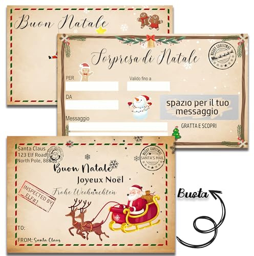 10 tarjetas de felicitación de Navidad Rasca y Gana + 10 sobres porta tarjetas – Tarjeta rascable Navidad original tarjeta navideña italiana felicitación Navidad regalo Navidad original personalizado