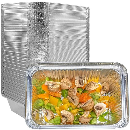 JinPhon 50 Pièces Plat Aluminium Jetable 2250 ML Barquette Aluminium Idéales pour Grill, Barquette Aluminium Barbecue Réutilisables pour Barbecue, Cuisson et Batch Cooking