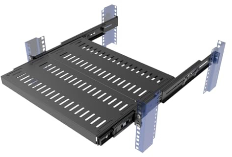 JINGCHENGMEI 1U Schieberegal, 4 Pfosten, belüftet, 35,6–43,2 cm tief, mit Verstellbarer Einbautiefe von 38,1 cm - 55,9 cm, für 48,1 cm AV-/Netzwerkausrüstungs-Rack, zerlegt, Schwarz (15–22)