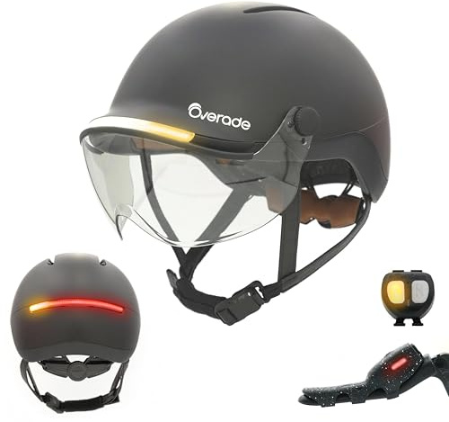 Overade European Innovation - Life Helm Mit Visier Für Fahrradhelme, Inkl. Oximote Blinker-Fernbedienung, Inkl. Bremslichtfunktion, Einheitsgröße