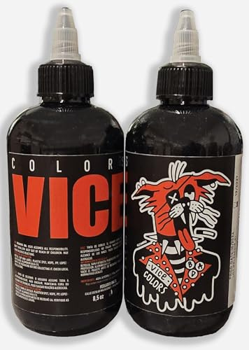 Vice Colors Vicious Black – Inchiostro per tatuaggi, la scelta per i tatuatori per oscuramento, lavoro nero pesante e disegni neri solidi, 250 ml