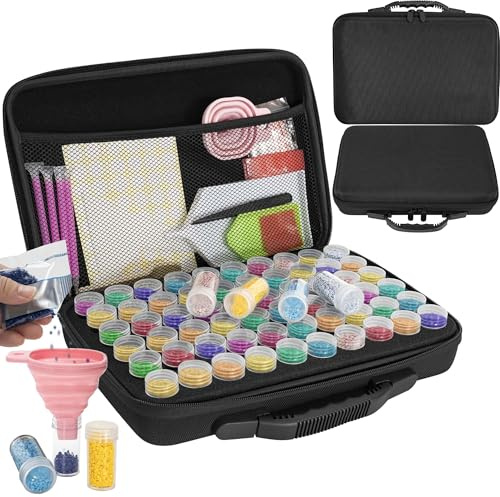 TORIBIO Diamond Art Storage Boxes Kits 60 Slots, 90 PCS Diamond Art Accessories and Tools Kits with Pens, 5D Diamond Embroidery Sorting Box for DIY Art Craft Jewelry Beads Rhinestones Storage(Black)