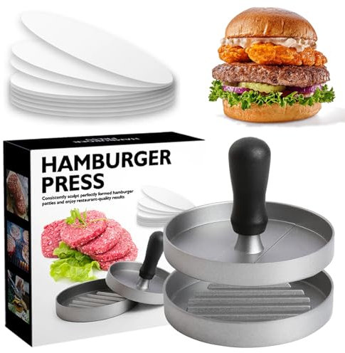 Chingcoo Presse à hamburger avec 100 feuilles de papier sulfurisé - Machine à hamburger - Presse à hamburger ronde - Presse à hamburger