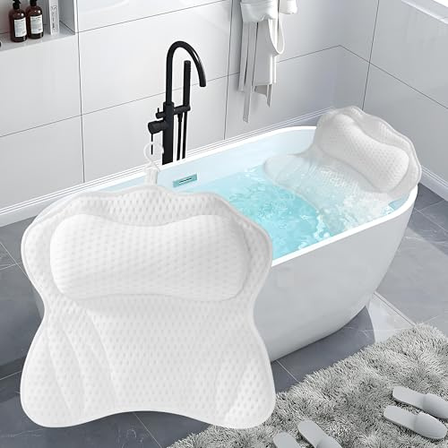 Coussin Baignoire, Coussin de Baignoire,Coussin Baignoire Adulte avec technologie 4D air mesh et avec 6 ventouses antidérapantes, soutient la tête, le cou, le dos, convient à toutes les baignoires (Bl