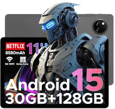 DOOGEE Tab A9 Pro+ Android 15 Tablet, 11 Inch Tablets with 90Hz HD Display, 30GB RAM+128GB ROM/2TB, 8580mAh Tablet, Octa Core, 5G WiFi Android Tablets, Widevine L1, Dual Speaker/Face ID/OTG - GRAY