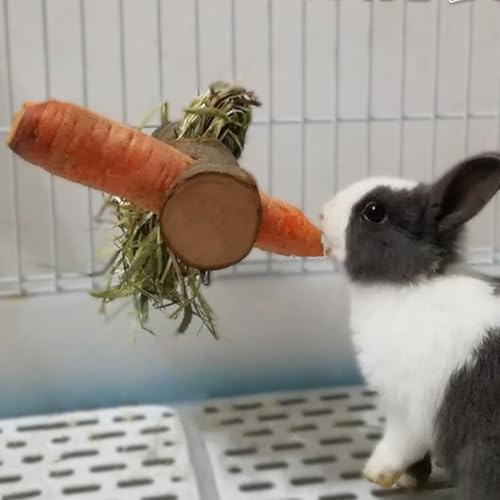 TANOMA Natural Apple Wood Rabbit Guinea Pig Hay Feeder, Bunny Carrot Holder, Cages Accessories for Chinchilla