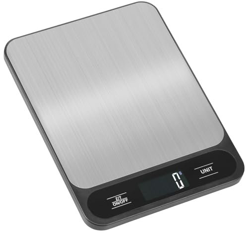 Digital Kitchen Scales, Food Weighing Scales with LCD Display, (1g/10kg) Weight Grams ml and Oz for Baking and Cooking, Stainless steel Tare Feature