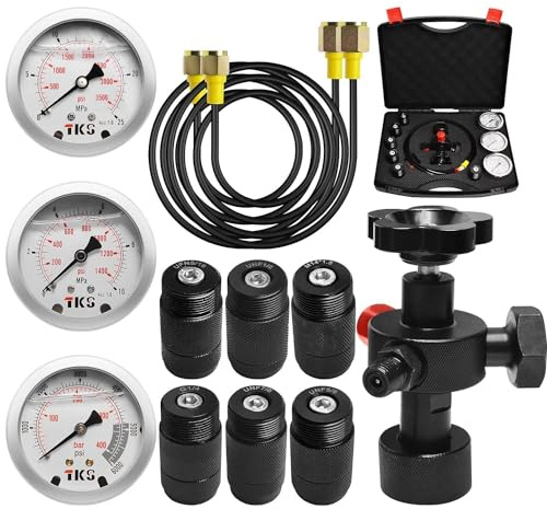 WUGMCNFBC Accumulatore di azoto Idraulico Professionale, Kit di Prova della Pressione di Carica del Gas, Set di Tubi Flessibili per valvola di riempimento del Gas, con 3 manometri