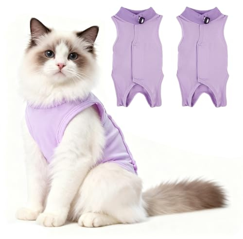 2Pcs Cat Body Suit after Surgery, Cats Vest Bodysuit After Surgery, Kitten Surgery Recovery Suit for Abdominal Wounds or Skin Diseases, Cats Anti Licking Vest Bodysuit, Care Cone Collar Alternatives