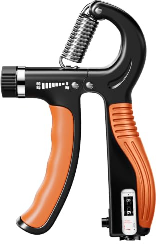 Adjustable Hand Gripper with Smart Counter, 5-60kg Resistance Grip Strength Trainer for Sports and Fitness (Orange)
