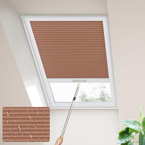 Moonice Skylight blinds Waterproof Fabric Cordless Roof Honeycomb Window Blinds Blackout Cellular Pleated Shades for Roof Inclined Plane Room Windows Custom Size,Amber Glow