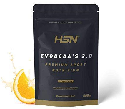 HSN BCAA con Glutamina Evobcaa's 2.0 | Naranja 500g | Aminoácidos Ramificados Ratio 12:1:1 (Leucina + Valina + Isoleucina) | No Incluye Dosificador | No-GMO, Vegano, Sin Gluten