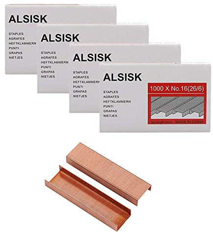 Alsisk 26/6 Standard Staples,1/4 Inch Leg,4 Boxes-4000, Rose Gold