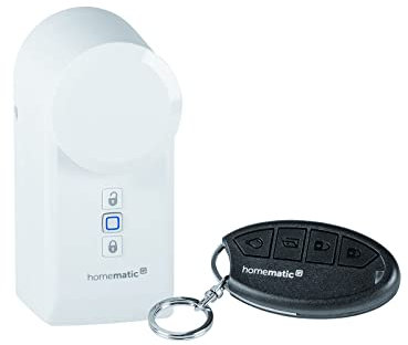 Homematic IP Smart Home Türschlossantrieb + Schlüsselbundfernbedienung – Zutritt, elektronisches Türschloss, Smart Lock nachrüstbar ohne Umbau, steuerbar per App, Alexa & Google Assistant
