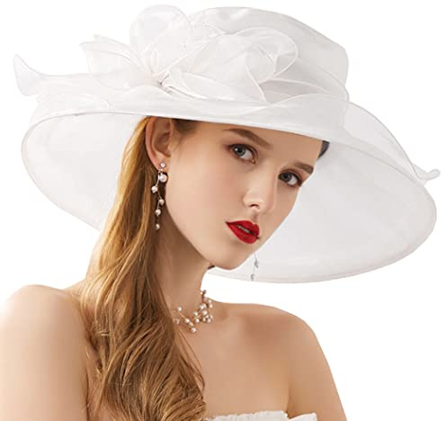 ZESLIV Damenhut Organza Hut Hochzeit Anlasshut Brauthut Sonnenhut Blumen Sommerhut Strandhut Strohhüte