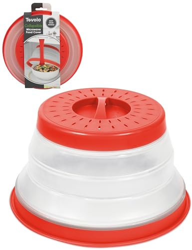 Tovolo Microwave Splatter Cover for Food, Small (Candy Apple Red) - Collapsible & Vented Silicone Splatter Guard Lid - Microwave Plate & Dish Cover with Handle - BPA-Free Kitchen Gadget for Meal Prep