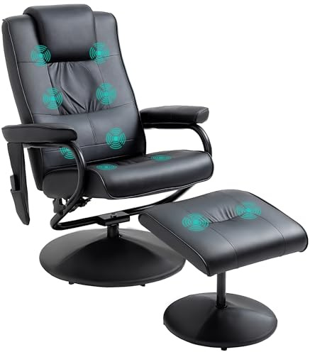 HOMCOM Fauteuil de Massage et Relaxation électrique pivotant inclinable avec Repose-Pied revêtement synthétique Noir