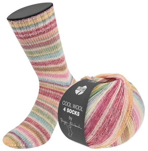 LANA GROSSA Cool Wool 4 Socks Print | Bedrucktes Merino-Sockengarn aus mehrfach verzwirnten Einzelfäden | Handstrickgarne aus 75% Schurwolle (Merino) | 100g Wolle zum Stricken & Häkeln | 420m Garn