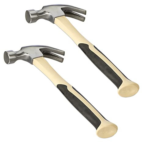 Relaxdays Zimmermannshammer, 2er Set, Klauenhammer amerikanisch, Latthammer, ergonomisch, Fiberglas, Stahl, beige/silber