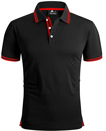 SwissWell Polo Uomo Manica Corta Asciugatura Rapida Traspirante Golf T-Shirt Tennis Polo Shirt Estiva per Uomo Sportiva Magliette Nero e Rosso XL