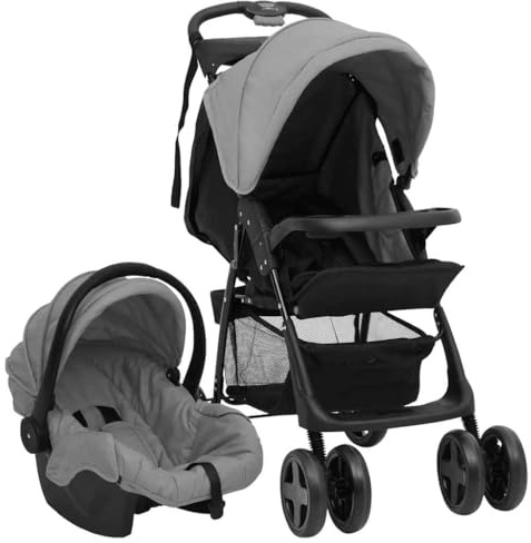 vidaXL Poussette pour Bébé 3-en-1 Landau Pliable pour Tout-Petit Enfants orte-bébé Siège Auto pour Bébé Poussette de Voyage Gris Clair et Noir Acier