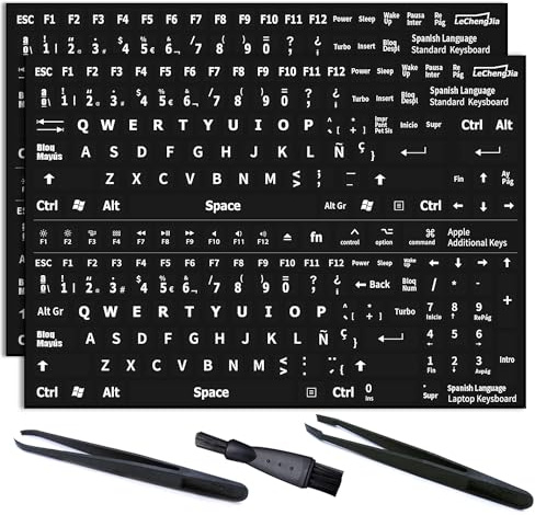 Pegatinas para Teclado Español, 2 Pcs de Repuesto de Letras, para Cualquier Teclado Estándar, Computadora Portátil (Diseño en Español, Mate)