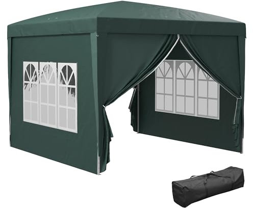 Outsunny Carpa Plegable Pop-up Gazebo 3x3 m Cenador Plegable con 4 Paredes Laterales Anti-UV y Bolsa de Transporte para Camping Fiestas Verde