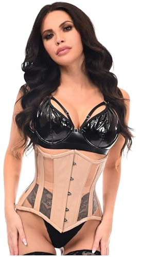 Top Drawer Nude Patent & Mesh Steel Boned Under Bust Corset (Small)