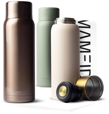 MAMEIDO Bouteille Isotherme avec Mug 1 l en Acier inox, Gourde Isotherme chaude 12h, Bouteille Thermo étanche sans BPA, café et thé (Rosé Quartz)