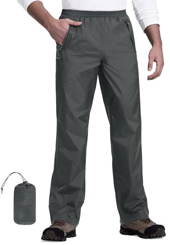 33,000ft Packbare Regenhose Herren Wasserdicht Leichte Fahrrad Überziehhose Winddicht Reflektierende Wanderhose zum Golf Outdoor Angeln Mittelgrau M