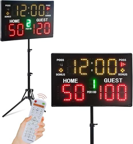 YZ Reloj cronómetro electrónico de Baloncesto Alimentado por Pilas con zumbador, Marcador Digital portátil de Mesa con Control Remoto, Reloj de puntuación Profesional montado en la Pared para