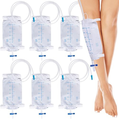 Urinbeutel Beinbeutel: 500ml Beinbeutel Urindrainagebeutel, Urinsammelbeutel Drainagebeutel mit 2 Riemen, Urinbeutel mit Ventil und T-Ablass, Urindrainagebeutel, Drainagebeutel (6 Stück)