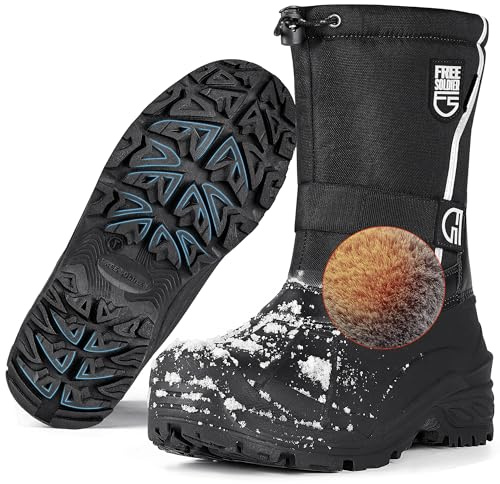 FREE SOLDIER Mens Snow Boots Insulated Waterproof Hiking Winter Shoes Nonslip Outdoor Ankle Cold Weather Boots with Warm Inner(Plush Black,10)
