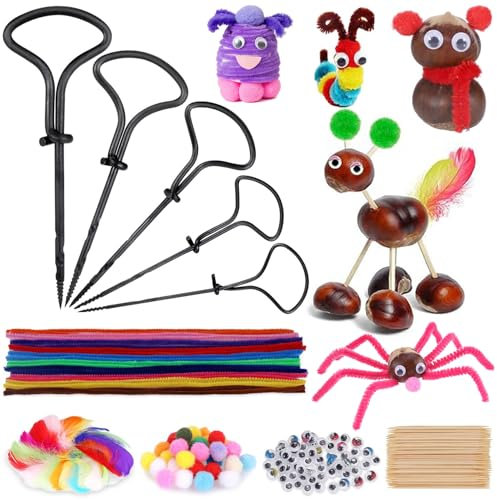 JSUEU Kastanienbohrer Set, Kastanien Bastelset Kinder, 1,5-5 mm Bohrer Kastanien, Kastanienset zum Basteln mit Kastanien, Herbst Kastanienmännchen DIY Set, Mit DIY Bastel Zubehör Geschenke für Kinder