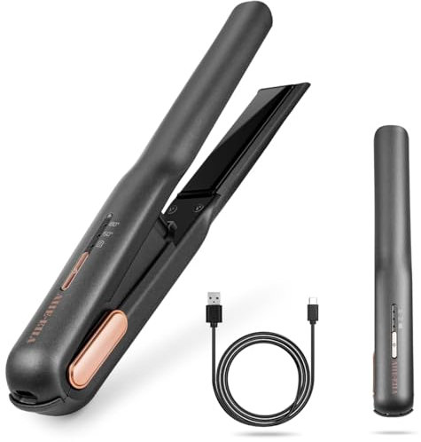 Kabelloser Haarglätter und Lockenwickler 2 in 1, Mini Haarglätter Und Lockenstab mit USB-C Aufladung, Kabelloser Mini Reiseglätter mit 2 Einstellbaren Temperaturen (Grau)