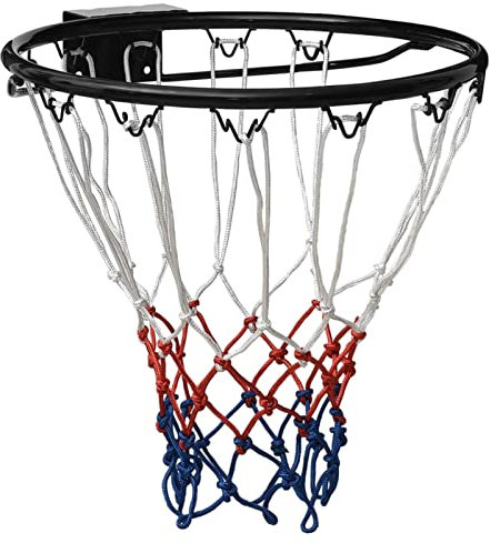 Sufrk Canestro da Basket Nero 39 cm Acciaio,Canestro Basket da Muro in Ferro con Rete in Nylon per Esterno e Interno