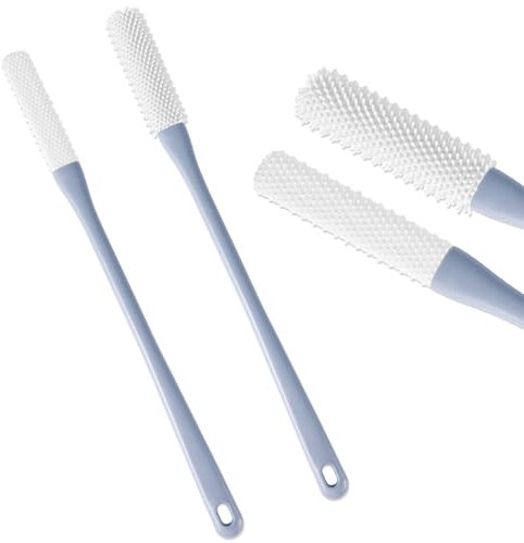 2uds Cepillos para Masaje de Costura de Dedos, Cepillo para Fregar Pies con Mango Largo Lima de Goma Suave para Pies Cepillo para Limpiar Dedos Aplicador para Personas Mayores Hombres Mujeres (Gris)