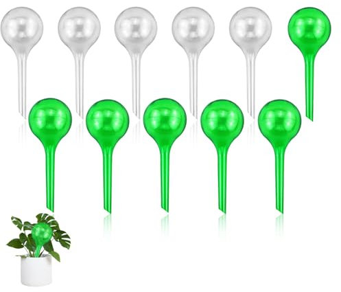 11 palline di irrigazione per piante, piccole sfere da 5 cm, sistema automatico adatte per interni ed esterni (trasparente e verde)