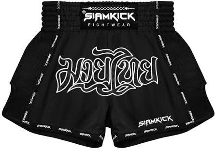 SIAMKICK Elite Muay Thai Shorts for Men Women Boxing Kickboxing High Grade MMA Fight Clothing Training Workout Trunks (M, Pure Carbon)