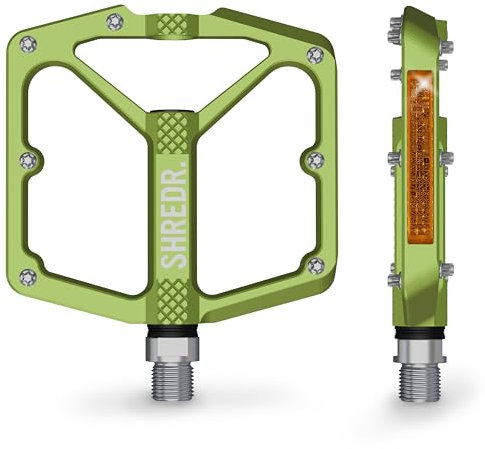 SHREDR. Shine Pedale für MTB | Hochwertige Flatpedals fürs Mountainbike | Mit Reflektoren (StVZO konform). (grün, XL)