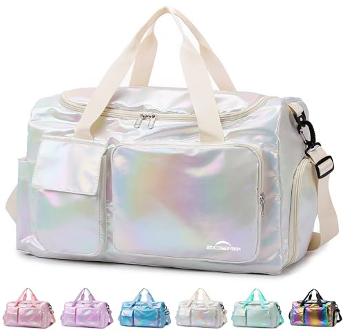 ZIOISNM Borsone Palestra Donna, Elegante Borsa Palestra Donna con Scomparto per Scarpe, Borsone da Viaggio Impermeabile, Ideale per Gym, Piscina e Borsa da Viaggio (Bianco)
