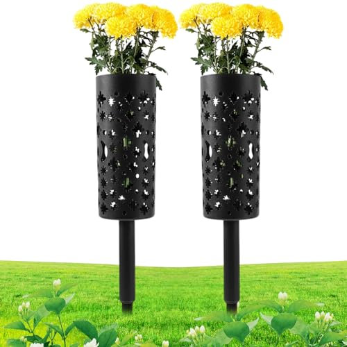 Jarrón para Cementerio - Par De Portafloreros con Estacas para Lápidas | Soporte Metálico Decorativo Resistente para Flores En Exteriores Jardín Memorial Terrazas